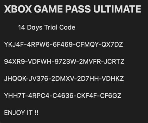 Free Game Pass Ultimate Codes. 14 Days Trial. Enjoy! : r/xbox