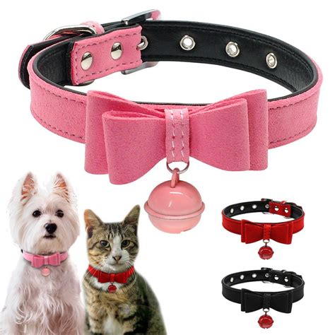 Small Dog Collar Soft Suede Leather Bowknot Pet Puppy Cat Collar with ...