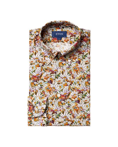 Eton Mens Contemporary Fit Multicoloured Stained Floral Print Shirt