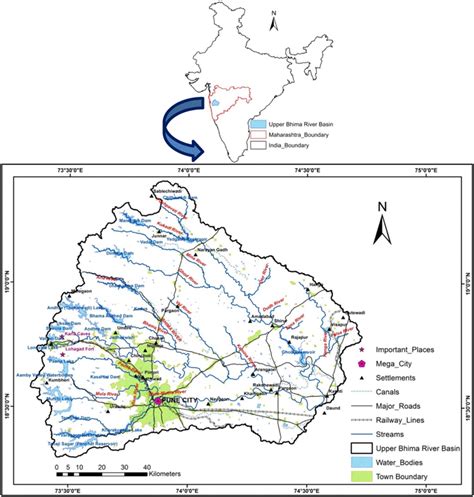 Map showing location of Upper Bhima River basin with major reservoirs... | Download Scientific ...