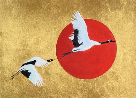 Japanese Crane Painting by Mike Paget | Saatchi Art