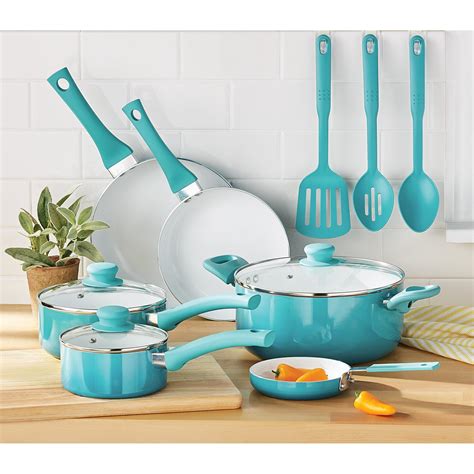 Mainstays Ceramic Nonstick 12 Piece Cookware Set, Teal Ombre - Walmart.com | Teal kitchen decor ...
