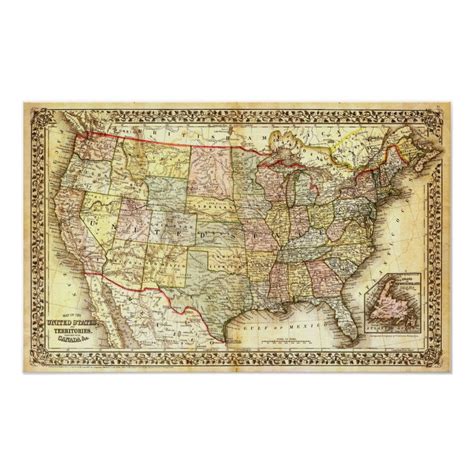 Vintage USA Map Poster | Zazzle.com | Vintage usa map, Map canvas, Old map