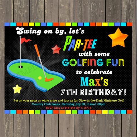 Miniature Golf Invitation, Golf Birthday Party Invitation, Neon Miniature Golf invite, Putt Putt ...