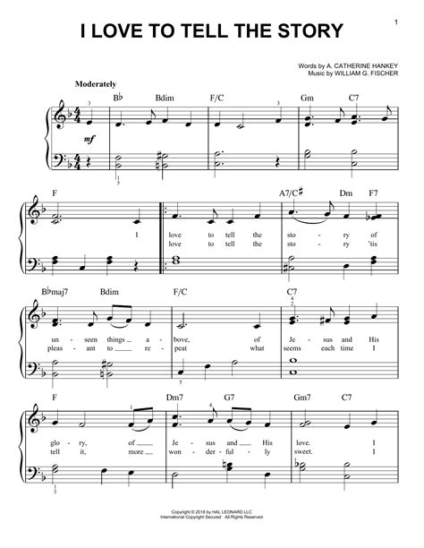 I Love To Tell The Story by William G. Fischer Sheet Music for Easy Piano at Sheet Music Direct