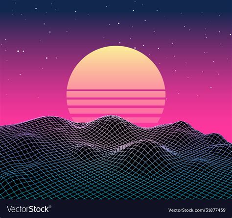 Retro vaporwave background future landscape 80s Vector Image