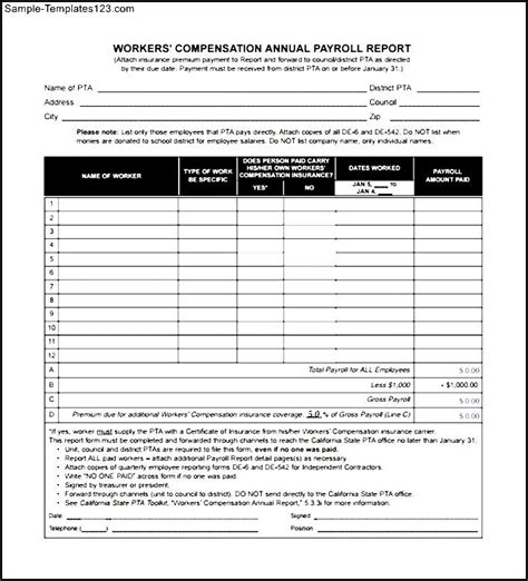 Example Of Workers Compensation Form - Sample Templates - Sample Templates