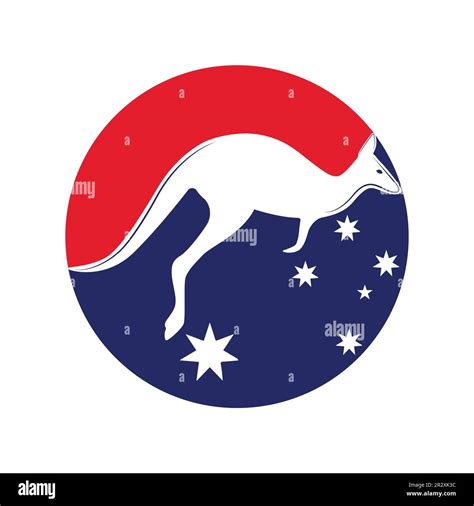 Kangaroo jumping logo template vector illustration inside a shape of circle australian flag ...