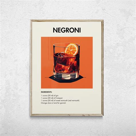 Negroni Cocktail Print, Negroni Decor, Negroni Poster, Bar Cart Decor, Cocktail Poster, Bar Cart ...