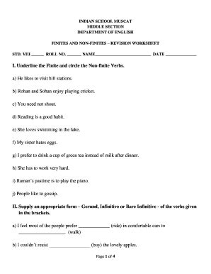 Finite And Non Finite Verbs Worksheets For Grade 7 With Answers Pdf - Fill and Sign Printable ...