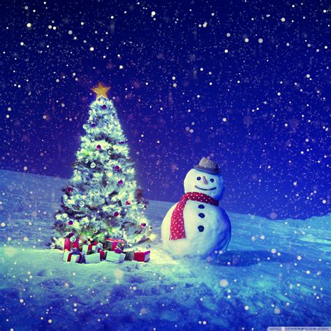 🔥 Free download Christmas Tree Snowman Winter Landscape 4K HD Desktop ...