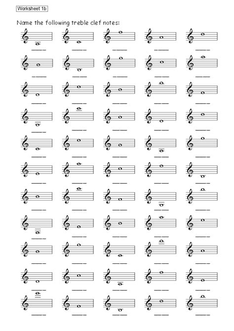 Worksheet 01b: Treble Clef Notes - Download Sheet Music PDF file ...