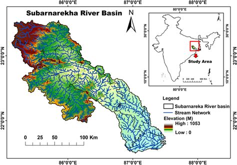 Location map of the Subarnarekha River basin with stream network on ...