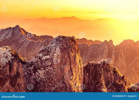 Winter Sunrise Landscape in Huangshan National Park. Stock Image - Image of oriental, cold: 85380019