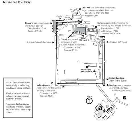 Mission San Jose, San Antonio, TX. Map showing the layout of the ...