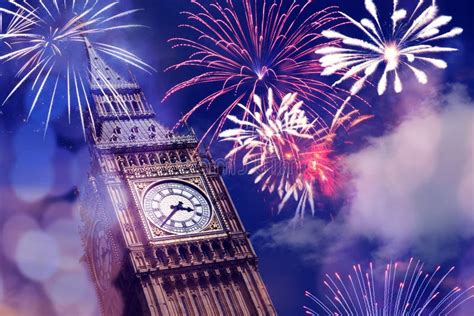 Fireworks Over Big Ben - New Year Celebrations in London, UK Stock ...