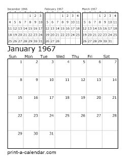 Download 1967 Printable Calendars