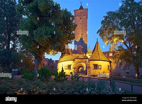 Castle gate at the castle garden in Rothenburg ob der Tauber, Middle Franconia, Bavaria, Germany ...