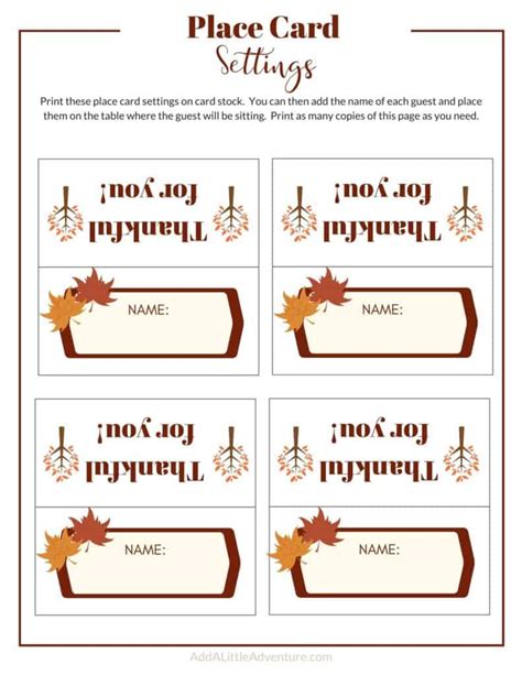 Thanksgiving Place Cards Printable - DIY Template - Add A Little Adventure