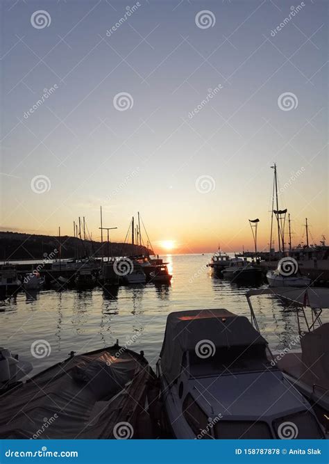 Harbour in the sunset editorial stock photo. Image of sunset - 158787878