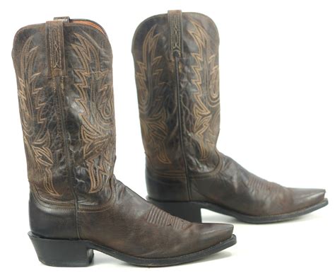 Lucchese 1883 Dark Brown Leather Cowboy Western Boots Snip Toe US Made ...