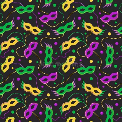 Mardi Gras vector seamless pattern with carnival masks and beads. Mardi ...