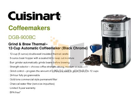 Download free pdf for Cuisinart DGB-900BC Coffee Maker manual