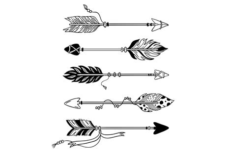 Ethnic arrows. Hand drawn feather arrow, tribal feathers on (982351) | Objects | Design Bundles