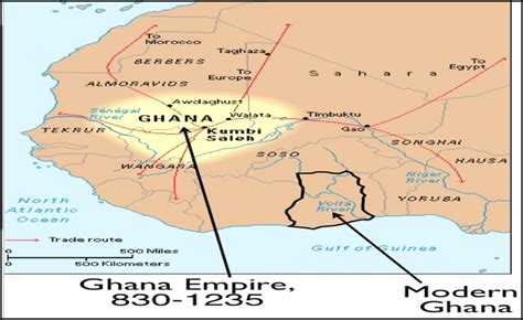 Map of the Old Ghana Empire in relation to modern Ghana. (Source: Sun ...