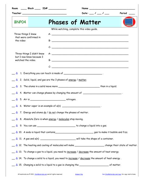 Bill Nye Phases Of Matter Worksheet — db-excel.com