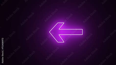 Flashing neon icon to the left arrow. Abstract neon purple arrow icon. Neon light left arrow ...