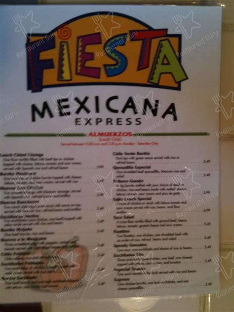 Menu at Fiesta Mexicana restaurant, Mount Vernon, 997 Coshocton Ave