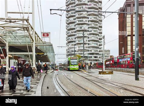 East Croydon station with tram Stock Photo - Alamy