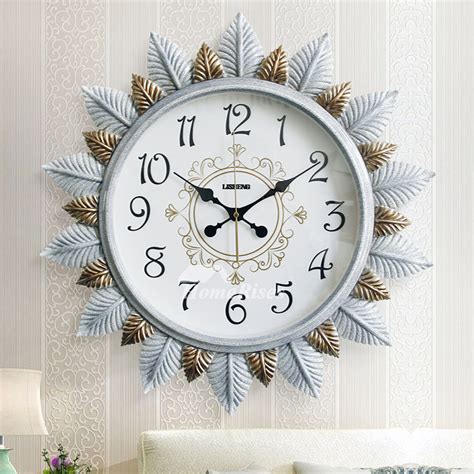 24 Inch Unique Wall Clocks Sunburst Living Room Decorative Blue