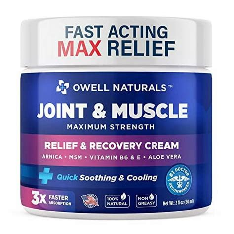 Owell Naturals Joint & Muscle Cream - All-Natural- Maximum Strength ...