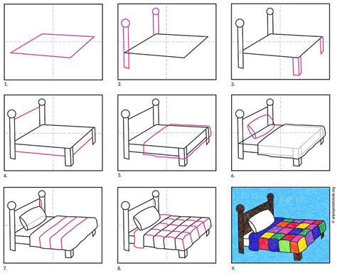 Easy How to Draw a Bed Tutorial and Bed Coloring Page