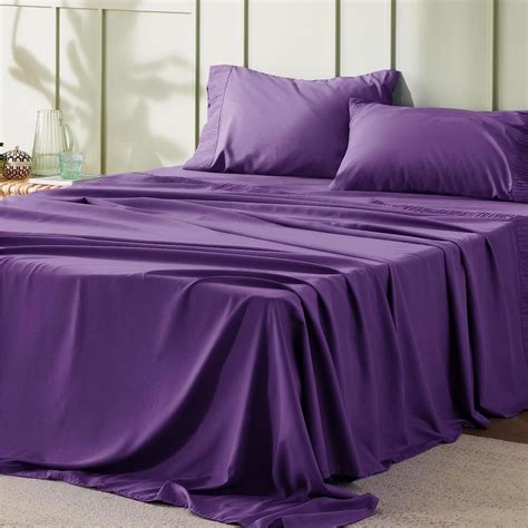 Bedsure Twin Size 3-Piece Amaranth Purple Sheets, Hotel Luxury, Easy Care, Cooling Polyester ...