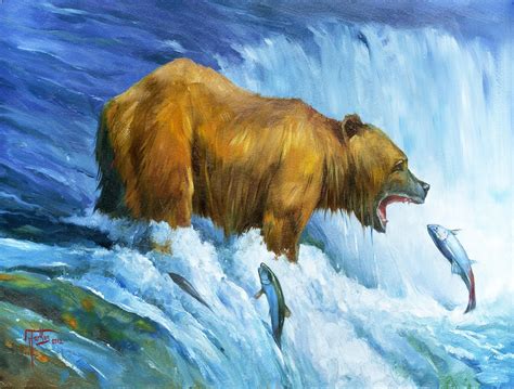 Original Oil Painting of a Grizzly Bear at the Waterfall. - Etsy