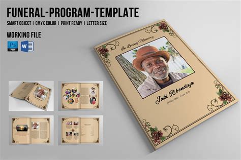 8 Page Funeral Booklet Template-V510 | Funeral program template, Booklet template, Funeral programs