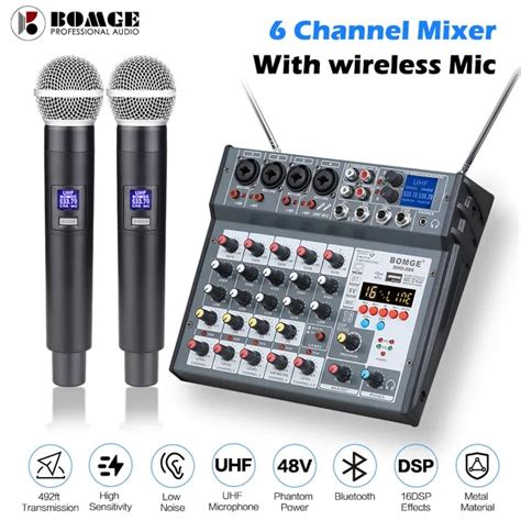 6 Channel Audio Mixer Mixing Console Built-in Microphone UHF Wireless ...