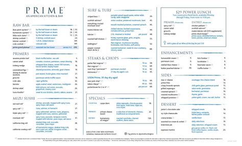 Menu - Restaurant Prime | Huntington