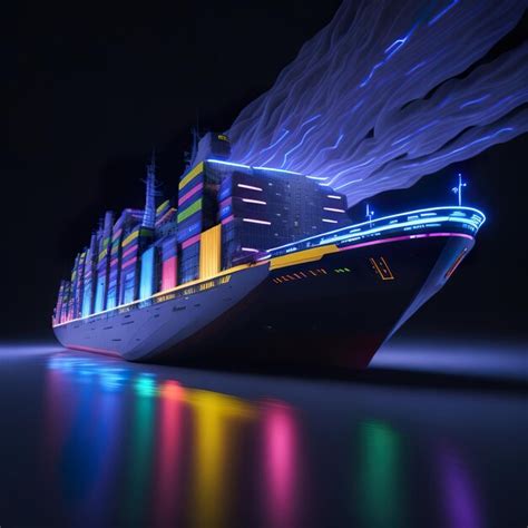 Premium Photo | A lit up model of a cargo ship with colorful lights on ...