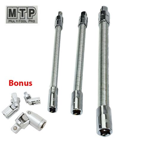 1/4 3/8 1/2" Flexible Socket Extension Ratchet Set Flex Bar Universal ...