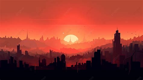 Sunset City Silhouette Background Illustration, City, Silhouette ...