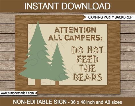 New Large Printable Camping Party Signs And Backdrops - Free Printable ...