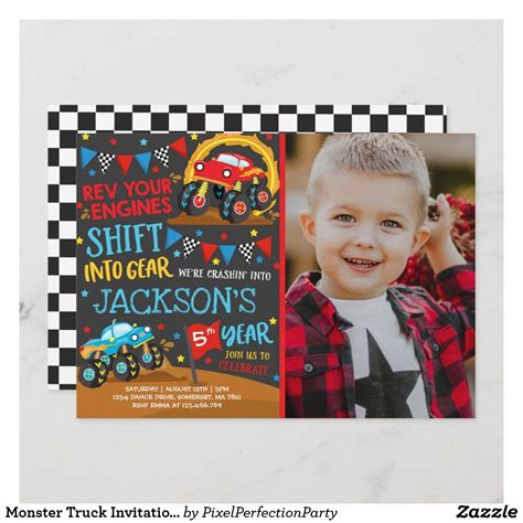 Monster Truck Invitation Monster Truck Birthday | Zazzle | Monster truck birthday, Monster truck ...