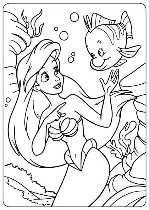 Printable Ariel and Flounder PDF Coloring Pages