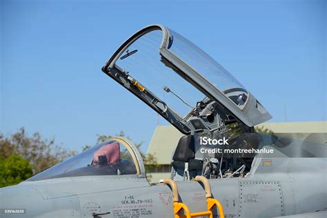 Plane Cockpit In Military Airplane F5 Parked In The Airport Stock Photo ...