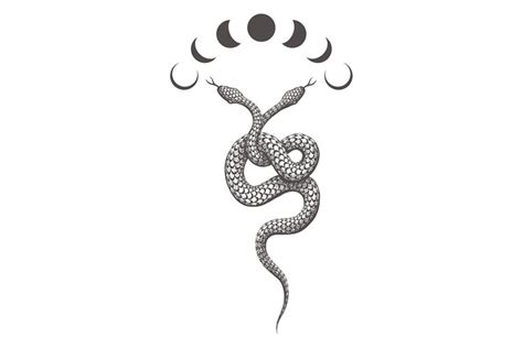 Two Headed Snake and Phases of Moon Esoteric Tattoo Isolated