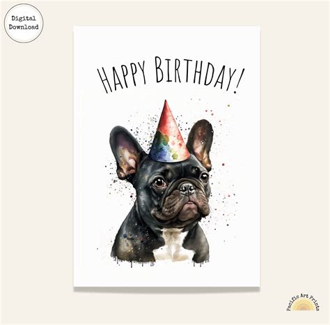 French Bulldog Birthday Card, Printable, Cute Birthday Card, Printable Envelope, Printable ...